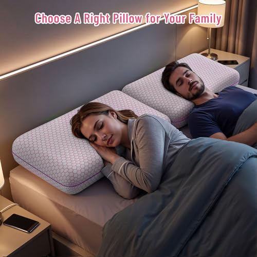 Image of CushyOasis Memory Foam Pillows for Side, Back and Stomach Sleepers, Set of 2, Bed Pillow with Washable Cover and Breathable Mesh, Bed Pillow for Sleeping (Pink,Queen Size)