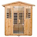 Kanlanth Far Infrared Sauna Low EMF Wooden Sauna for Home, 4 Person Outdoor Sauna Room, 2,050watt, Canadian Hemlock, Indoor Home Sauna with Bluetooth, LCD, LED