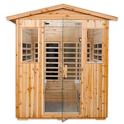 Kanlanth Far Infrared Sauna Low EMF Wooden Sauna for Home, 4 Person Outdoor Sauna Room, 2,050watt, Canadian Hemlock, Indoor Home Sauna with Bluetooth, LCD, LED