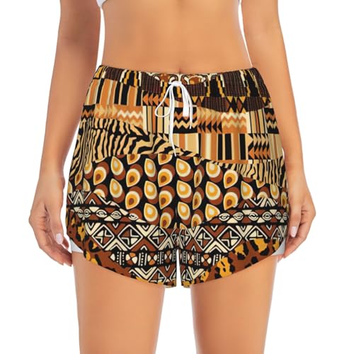 Short de yoga imprimé patchwork style africain à double épaisseur