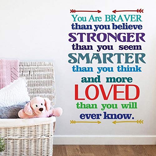 Inspirational Quote Wall Decals Kids Motivational Wall Decor Sticker You Are Braver Than You Believe Positive Wall Saying For Playroom Classroom #TOP2
