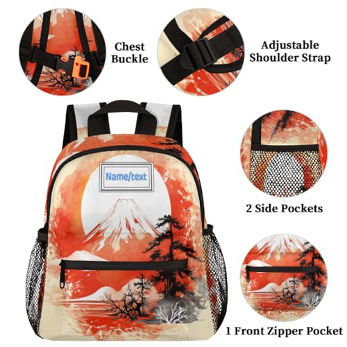 Custom Toddler Backpack for Boy Girl Personalized Kids Backpack with Name, Japanese Mountain Fuji Sun Traditional Preschool Bag with Chest Strap, Nursery Rucksack for Kindergarten Kids Gift3