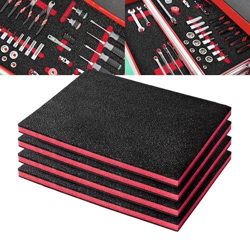 Precision Defined Tool Box Foam - Protective Inserts for Cases Polyethylene Tool Foam for Cases Cushion Insert for Toolboxes - Black/Red (40.6 x 30.4 x 2.54 cm 4 pack)