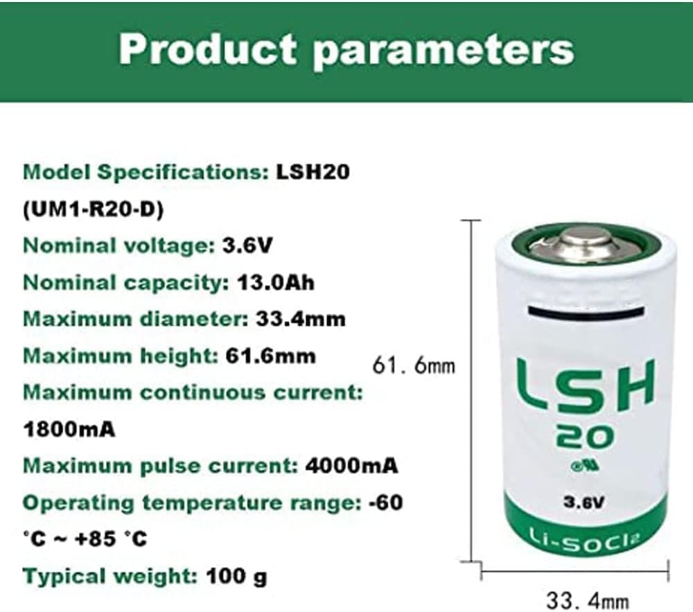 5 pcs LSH20 D 3.6v Lithium Battery 13000 mAh for LSH 20 3.6 Volt Battery Non-Rechargeable