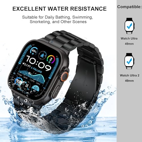 Image of HITZEE Compatible with Apple Watch Ultra Band 49mm Business Stainless Steel Metal Strap Men Women Link Bands Compatible for Apple Watch Ultra 3 /2 /1, 49mm Black