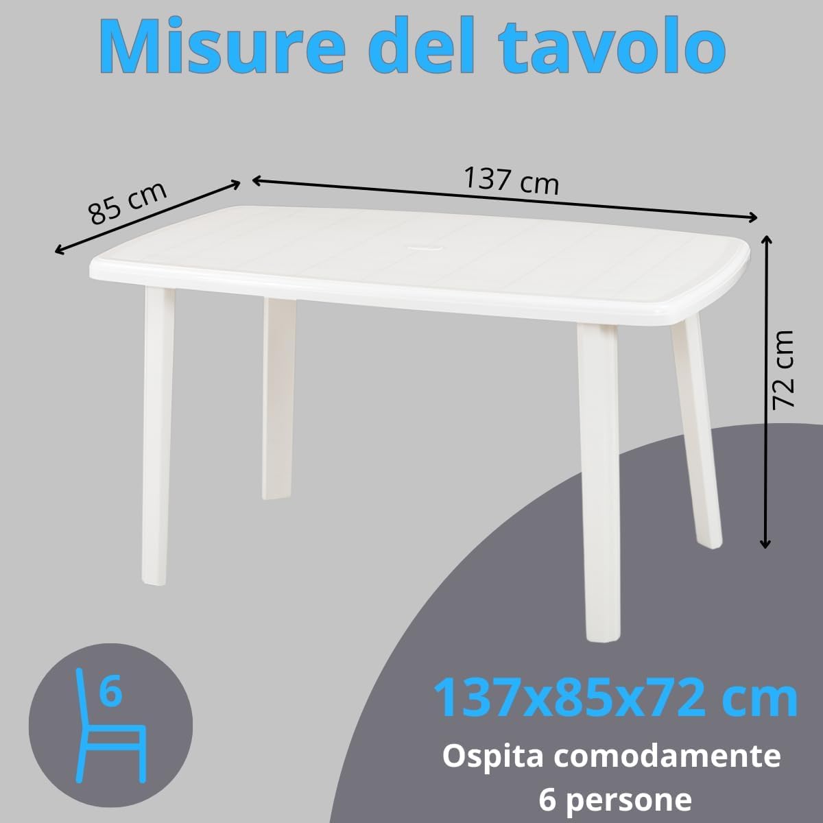 Tomaino Mesa de jardín de plástico rectangular con patas desmontables, 138 x 87 x 72 cm (new antracita)