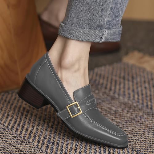 Image of MOOMMO Women Chunky Heel Penny Loafers Square Toe Buckle Slip On Comfort | Office Ladies Loafer Pumps 2 inch Stacked Block Heel Dress Loafers Oxfords Walking Dress Shoes Casual Size 4-11 M US