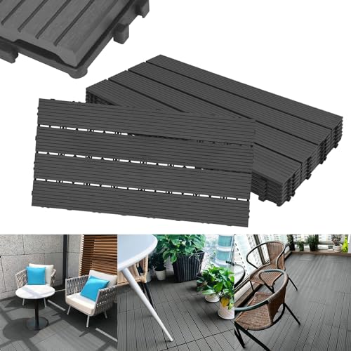 ACXIN Dalles de terrasse WPC - Carreaux en plastique aspect bois - Dalles découpables - Pour jardin, balcon, terrasse (6, anthracite, 30 x 60 cm)