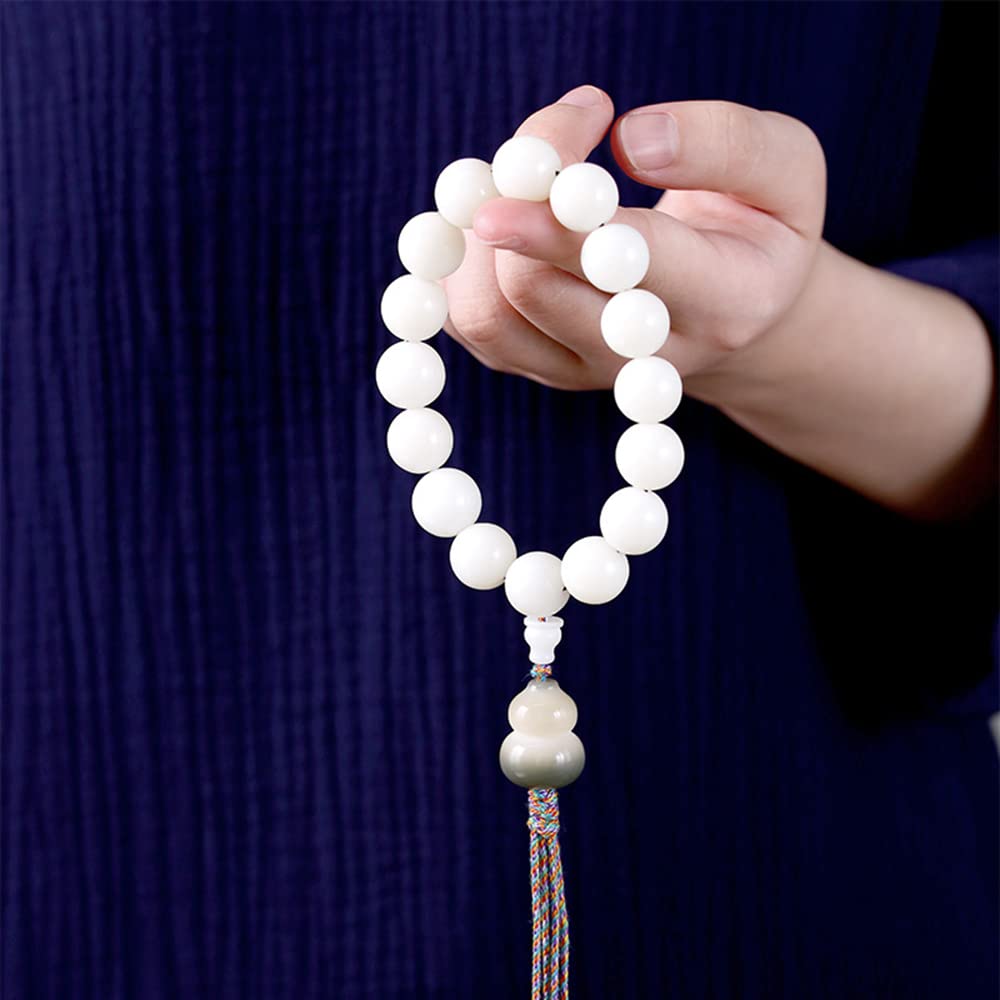Bracciale con Perline di radice Bodhi in Giada Bianca