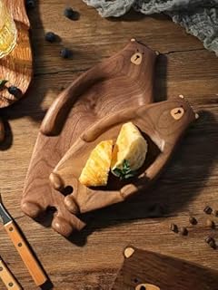 Wooden Bear Serving,Serving Tray,Bear Dinnerware, Charcuterie Boards,Sushi Snack Cute Fruit Plate Party Kitchen Tabletop Decoration Black Walnut Plates for Dessert Handmade (Small（12x23cm）)