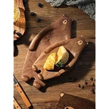 Handmade Wooden Bear Sushi Snack Tray - Cute Black Walnut Serving Plates for Dessert & Fruit Small 12x23cm