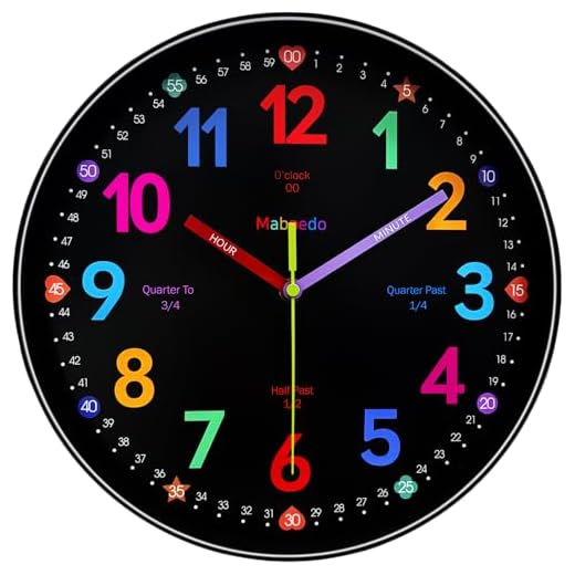 Colorful Teaching Wall Clock, 8 Inch Learning Classroom Clock, Battery Operated Silent Analog Clocks for Bedroom Classroom Decor, Homeschool Supplies Telling Time Teaching Clocks for Kids