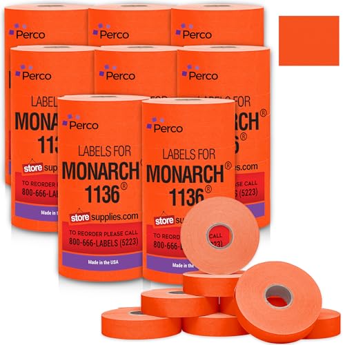 Pricing Labels for Monarch 1136 Fluorescent Red - 112,000 Labels w/ 64 Rolls Value Pack, 8 Sleeves - Made in USA
