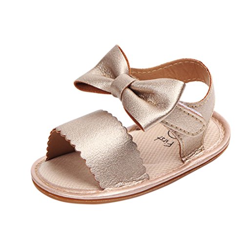 KONFA Toddler Baby Girls Solid Color Soft Sole Sandals,for 0-18 Months,Summer Little Princess Anti-slip Crib Shoes (Gold, 12-18 Months)