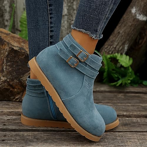 Flat Ankle Boots for Women Winter Warm Suede Short Booties Solid Comfort Walking Boot Anti-slip Almond Toe Bootie Shoes2