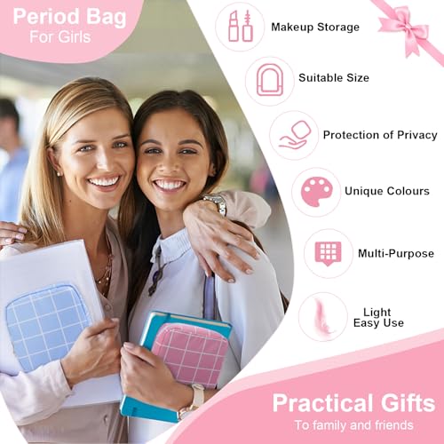 Image of Period Bag Pouch Soft Cloth Sanitary Napkin Storage Bag Portable Menstrual Pad Pouches Tampon Holder for Purse First Period Kit for Girls 9-12 (Rose-Pink Check)