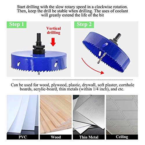 Image of 6-1 /8 Inch Hole Saw with Arbor, 1.2 Inch Cutting Depth | Heavy Duty, HSS Bi-Metal, For Wood Cornhole Boards Plastic Drywall & Thin Metal, Smoothly Cutting