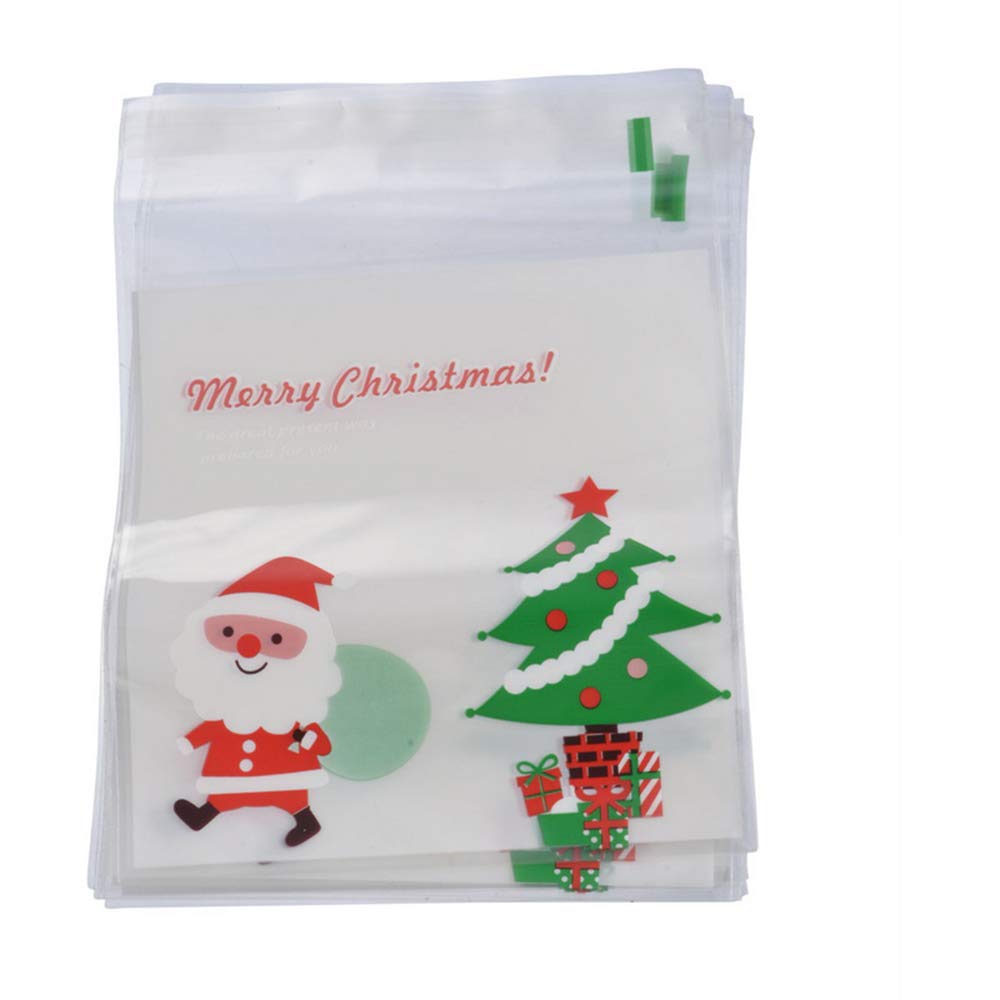 100PCS Self-Adhesive Bags Santa Claus Christmas Decoration New Year Cookies Baking Gift 11x10cm Bag Biscuits Snack Candy Gift Packaging Bags