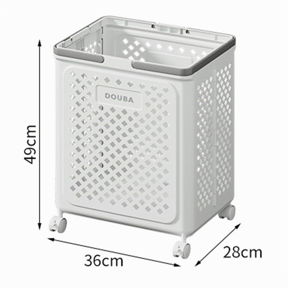 Cesto portabiancheria pieghevole, con manici e rotelle, per camera da letto, bagno, lavanderia, 36 x 28 x 49 cm (lunghezza x larghezza x altezza) (bianco)