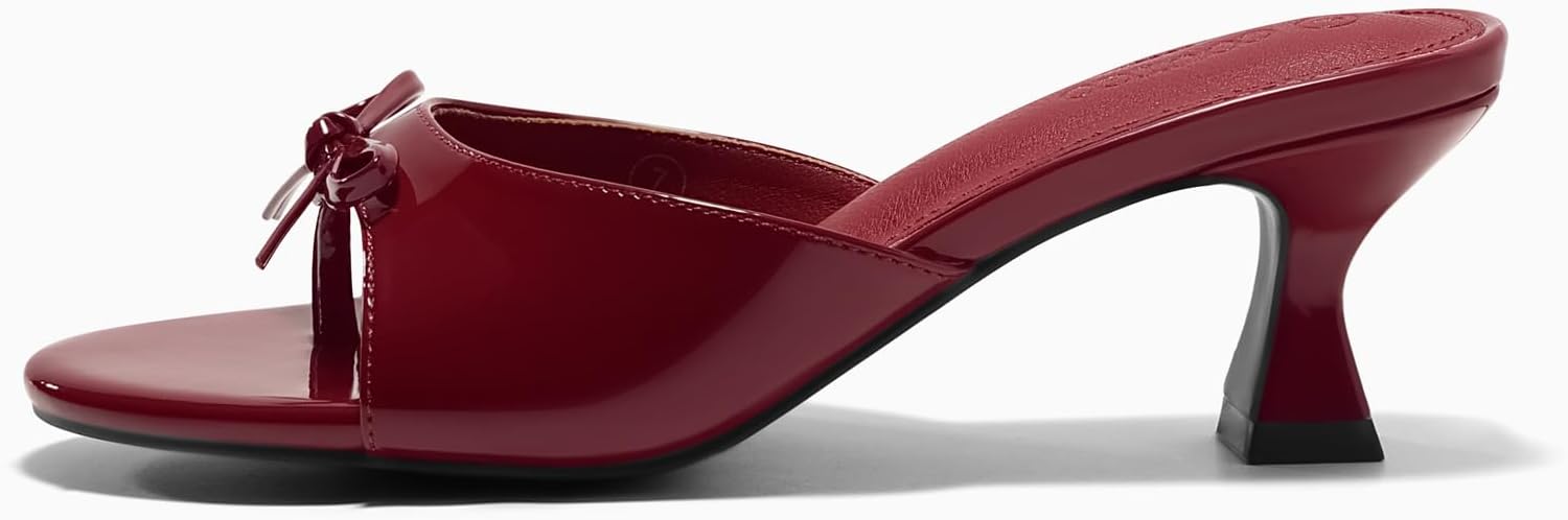 Coutgo Women's Kitten Heels Sandals Bow Mules Open Toe Flip Flops Summer Dressy Slides Shoes - Image 4
