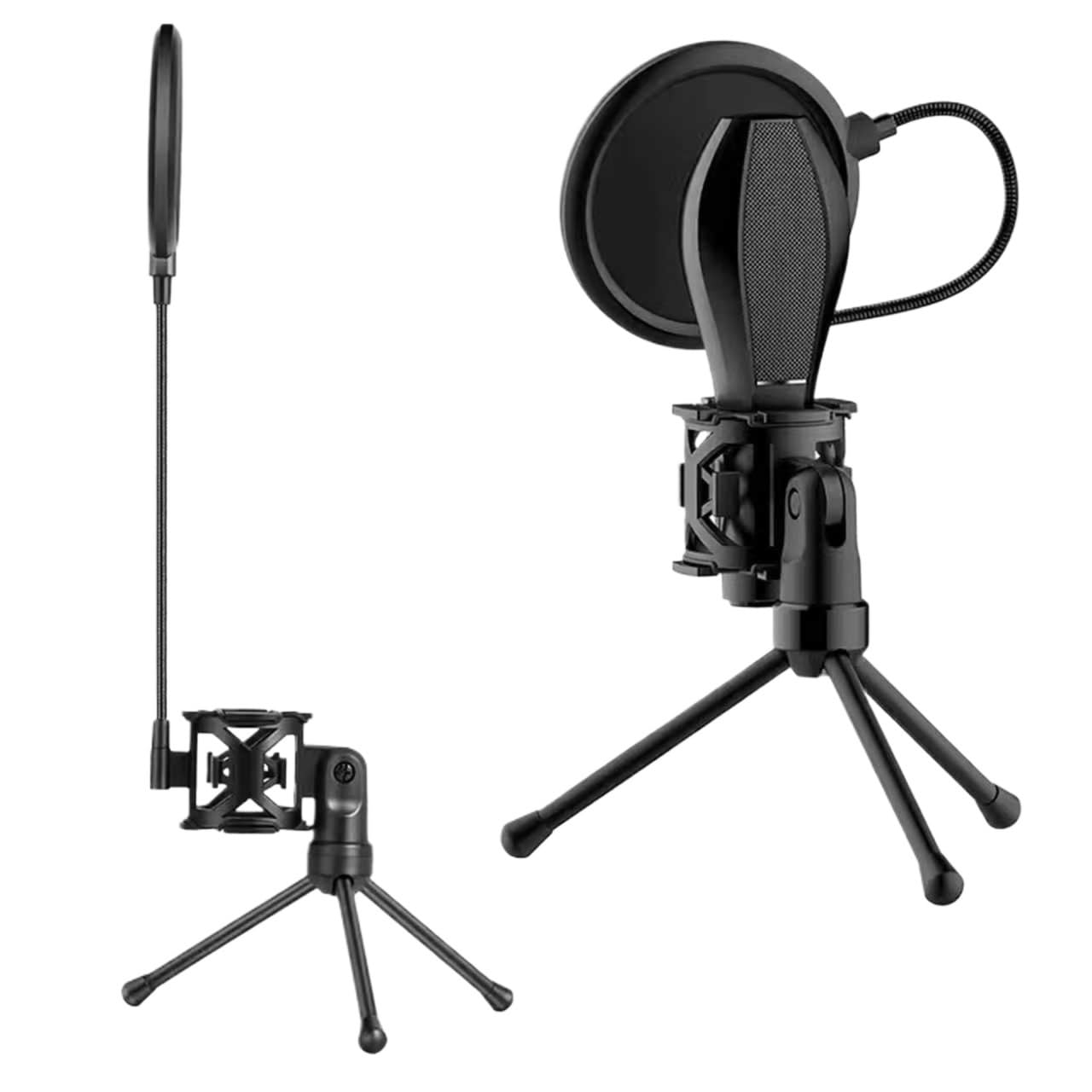 Mikrofonständer Tisch Universeller Mikrofonständer, faltbar, Desktop-Stativmikrofon mit Shock Mount, tragbarer Schwanenhalshalter