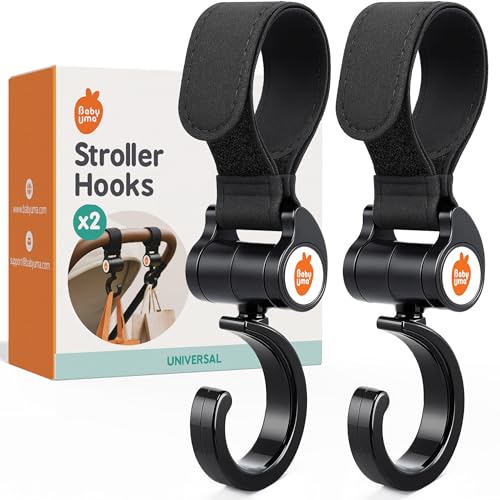 Baby Uma Stroller Hooks (2 Pack) - Open Stroller Hook with 360°-Swivel Neck & Extra Strong Strap, Easy On 'n Off & Universal, 11 lb Weight Capacity,...