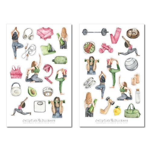 Fitness Sticker Set - Aufkleber, Journal Sticker, Planer Sticker, Sticker Yoga, Sport, Entspannung, Achtsamkeit, Zuhause, Bewegung