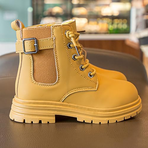 IWIHMIV Kids Short Boots Boys Girls Winter Lace Up Booties Toddler Non Slip Outdoor Soft Bottom Boots with Zipper3