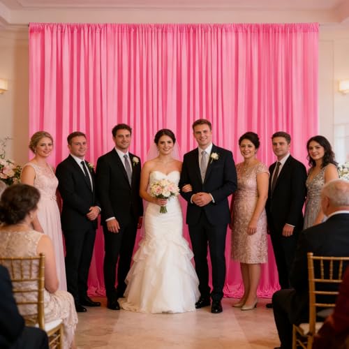 Image of 2 Panels Fluorescent Pink Backdrop Curtain, 10 x 10 Feet Polyester Background Curtains for Parties, Weddings, Halloween, Christmas, Birthday Party Photoshoot Backdrop Curtains Decorations