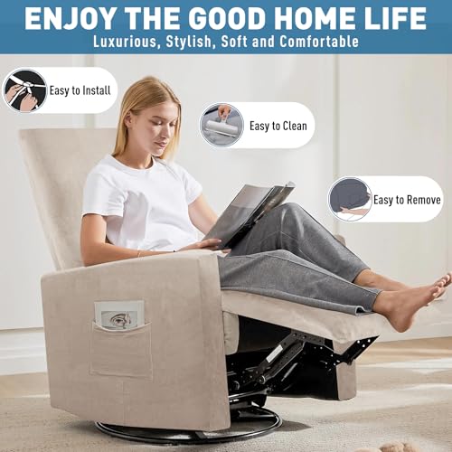 Image of ZNSAYOTX 2026 Velvet Small Recliner Cover 3-Piece, Luxury Plush Recliner Chair Covers with Elastic Band & Ties Stay in Place, Stretch Reclining Slipcover for Lazy Boy Soft Washable (Khaki)