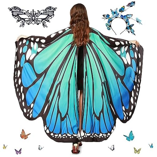 DAZZTIME Disfraz de Mariposa para Mujer,Chal de Mariposa para Adulto,Diadema de Mariposa,Máscaras de Encaje,Alas de Mariposa para Mujer,Disfraz de Mariposa,para Carnaval Pascua Fiesta Cosplay | Ya disponible en tu tienda friki favorita! En mundofriki.es!