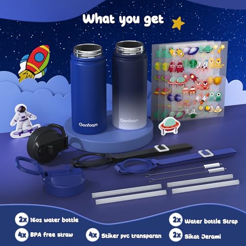 Gonfoam Botella de Agua para Niños 16oz, Pack de 2, Taza Aislada de Acero Inoxidable miniatura 2
