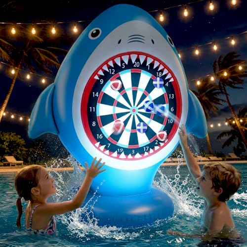 EFFILUMLUX Jeu Fléchette Gonflable Piscine, Cible Fléchette Requin avec 10 Balles Velcro, Jouet Piscine pour Enfant Adulte, Jeux Piscine Gonflables, Jeu de...