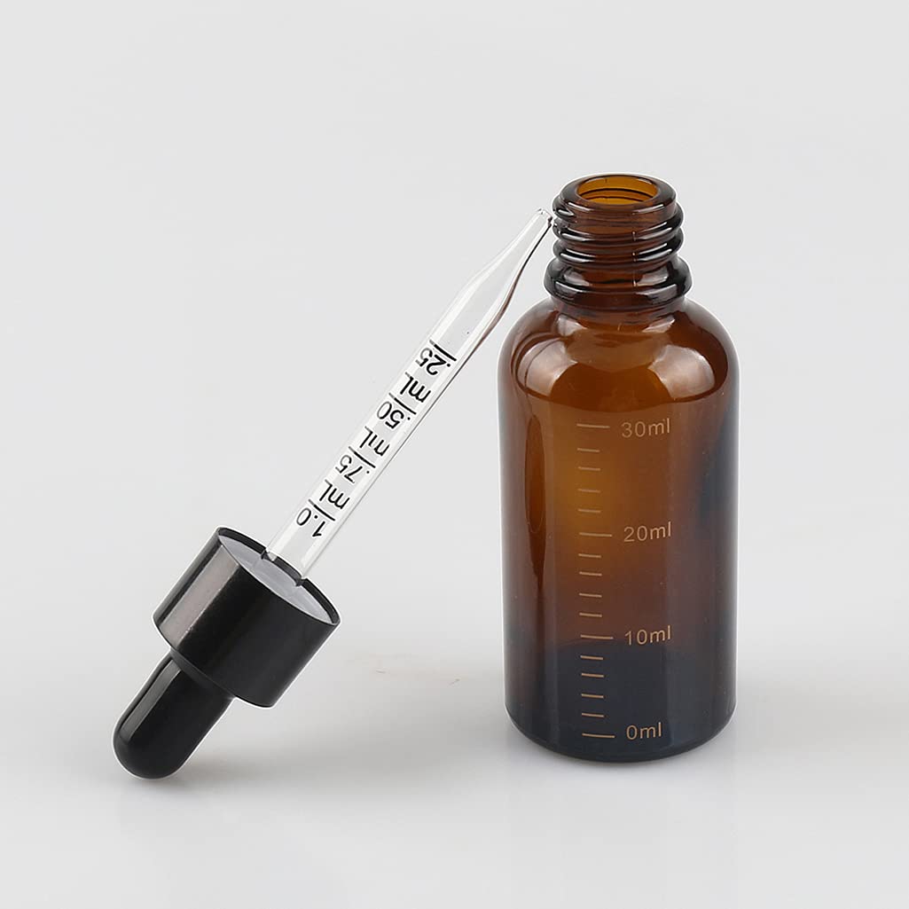 24 Pieza, Vacío 30ml Marrón Ámbar Botellas de Botellas de Cuentagotas Cristal, con Gotero Graduado y pipeta, para Aceite Esencial, Masaje,Fragancia, Aromaterapia, Laboratorio