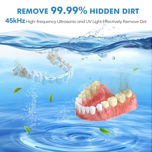 Upgraded Ultrasonic Retainer Cleaner Machine, 45kHz Ultrasonic Dentures Cleaner for Night Guards, Braces, Aligner, Toothbrush, Jewelry and More, 200ML Capacity, Black1