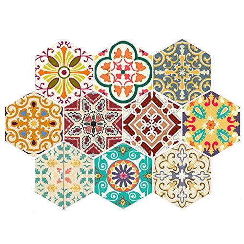 Azonee Hexagon Non-Slip Floor Sticker, 10 Pcs Waterproof Anti-Skid Peel and Stick Tile Backsplash Stickers, Self-adhesive Floor Sticker DIY Art Decal Kitchen Bathroom Bedroom Home Wall Decoration