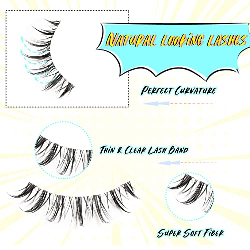 EMEDA Manga Lashes 10 Pair Natural Anime Eyelashes Transparent Band Reusable Black Synthetic Fiber False Eyelashes - Image 4