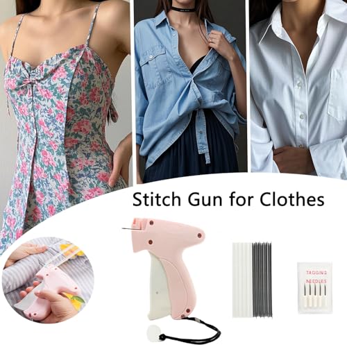Stitch Gun for Clothes,Mini Quick Stitch Sewing Gun -Clothing Tag Gun 6 Needles,500 Black & 500 White Fasteners(Purple)