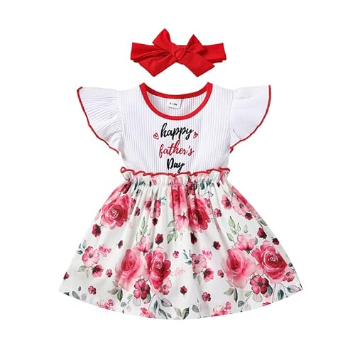Baby Girl Dresses Happy Father's Day Princess Outfits Toddler Girls Summer Clothes(Red,12-18M) #TOP16