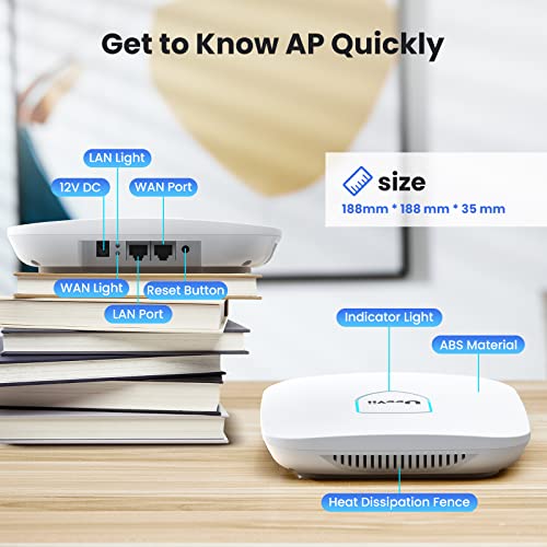 Ueevii Wifi 6 Access Point Indoor Ceiling | Us Model | 48V Poe Adapter Included | 2.4G & 5.8G (Uap03) #TOP6