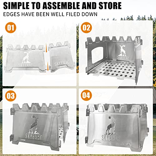 Camping Wood Burning Stove Portable - Folding Camp Stove Collapsible Backpacking Stove Stainless Steel Campfire Stove Outdoor Cooking Foldable Lightweight Stove For Picnic Hiking Bbq #TOP2