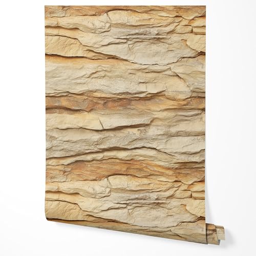 Image of GP TONER Wallpaper Stone Effect Beige Sandstone 3D Natural Stone wall Modern Rustic Style Living Room Bedroom Kitchen Hallway Warm Washable Premium UV-Resistant Non-Woven Wallpaper 197 x 20 in