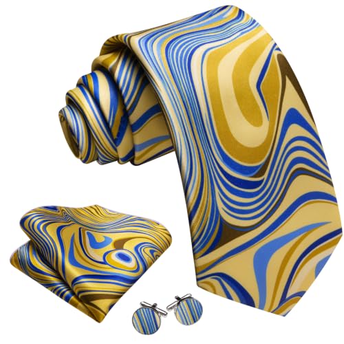 Image of Barry.Wang Designer Mens Tie Sets Silk Necktie Pocket Square Cufflinks