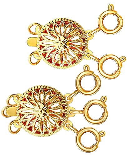 Necklace Layering Clasps Separator for Women 14k Gold & Silver Tangle Free Safety Jewelry Locking Clasp Converter Chain Extender (2 pcs Gold Yellow)