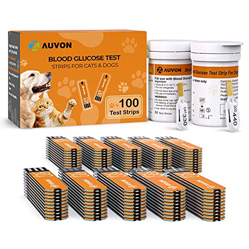 AUVON Glucose Monitor Blood Sugar Test Strips for Dogs Cats (100 Count) for use with AUVON High-Tech Veterinary Blood Glucose Monitoring Meter Kit (Model: PB111)