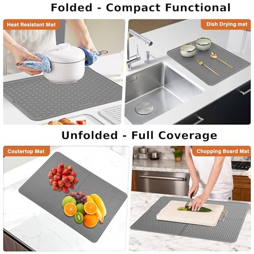 Image of Foldable Silicone Stove Top Cover - 20 inchx28 inch Stove Top Covers for Electric Stove, Glass Top Stove Cover, RV Stove Top Cover & Dish Drying Mat (Gray, 28''x20'')