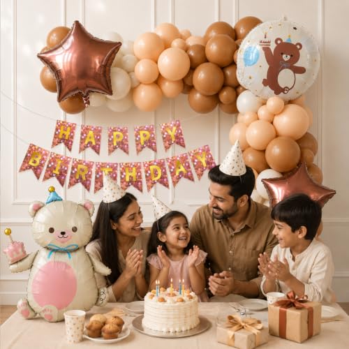 Image of Rozi Decoration Teddy Bear Birthday Balloon Decoration Kit (Pack of 56)