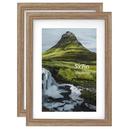 THCASITO Picture Frames 5x7 Rustic Brown Photo Frames Display 4x6 Pictures with Mat for Desk or Wall Decor, Set of 2