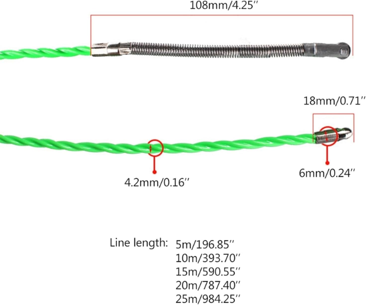 Green Electrical Cable Puller Fish Tape For Trunking Construction Electrician 5-25m(15meter)