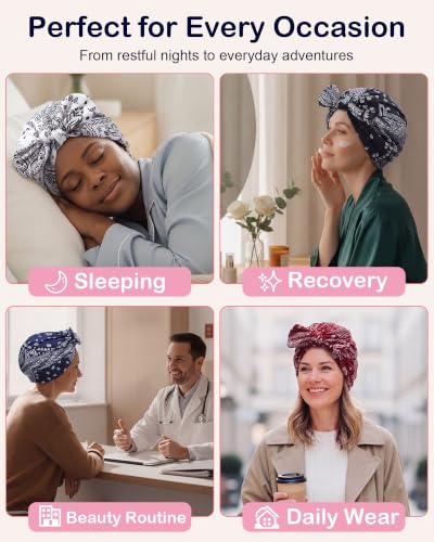 Image of Halfchet 4 Pcs Chemo Scarf Pre Tied Turban for Women | Pre Tied Cancer Caps Head Scarf Turbans for Women Patients Gifts